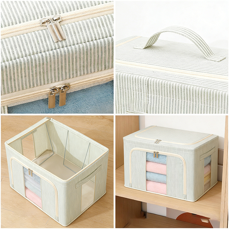 亚麻布可折叠可堆叠储物箱